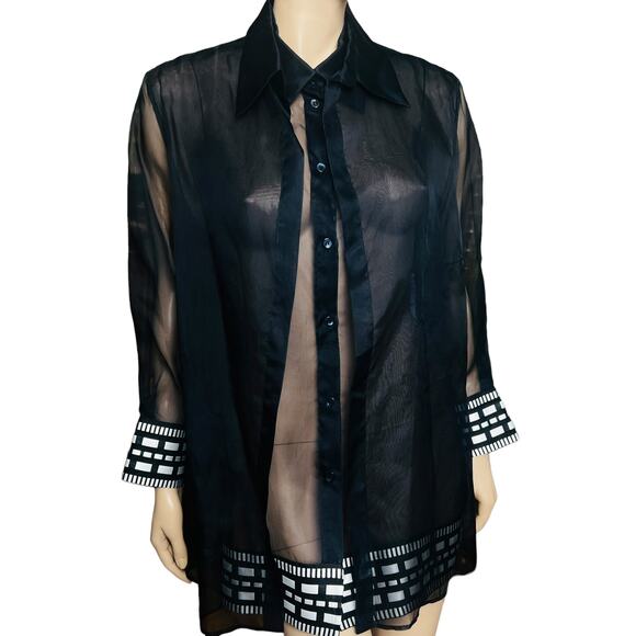 Gianfranco Ferre Vintage 100% Silk Blouse Size Fit M Long Sleeves Sheer Material - Picture 3 of 14